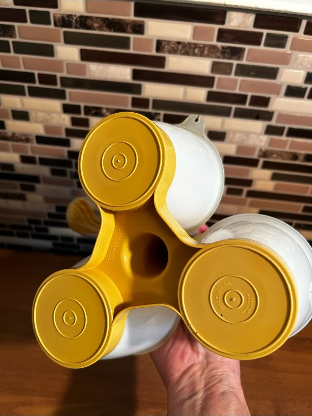 Vintage Harvest Gold Condiment Caddy with Lids & Ladles